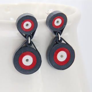 red white and blue circle dangle paper quilled earrings