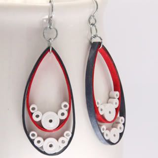Red White and Blue Paper Quilled Teardrop Earrings