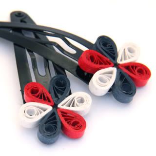 red white and blue paper quilled flower snap hairclips