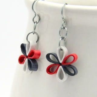 red white and blue flowers paper quilled earrings