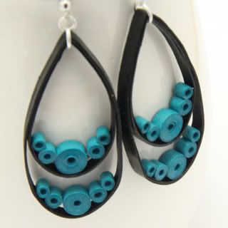 Black and Aqua Teardrops Paper Quilled Earrings