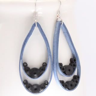 Denim and black paper quilled teardrop earrings